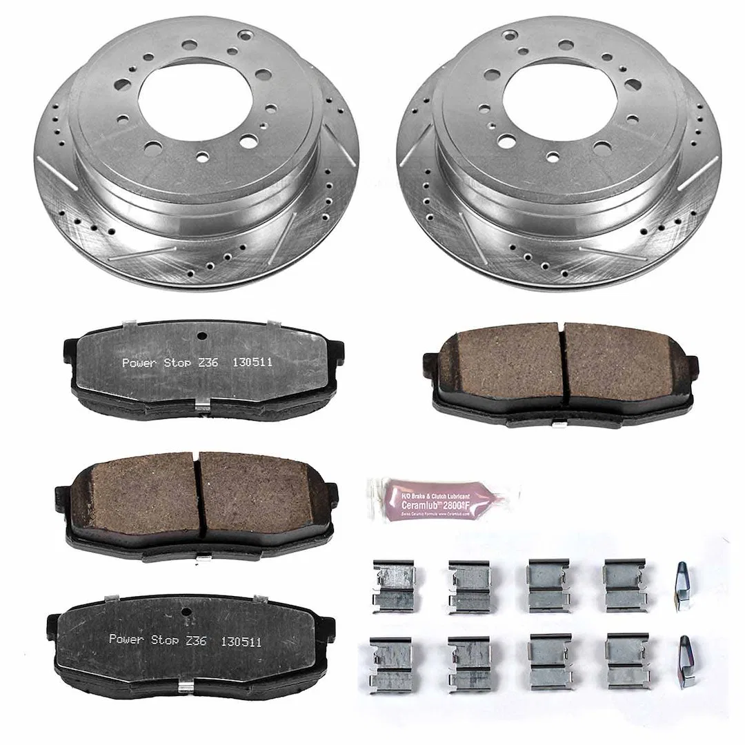 K3073-36 – POWERSTOP Brake Kit, Z36 Extreme Carbon Fiber Ceramic Brake Pads Silver Zinc Plated Cross-Drilled And Slot...